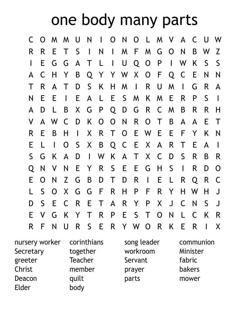 one body many parts Word Search