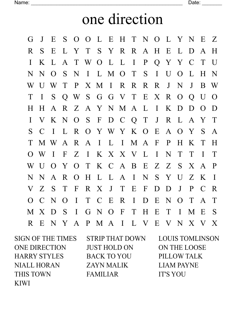 one direction Word Search