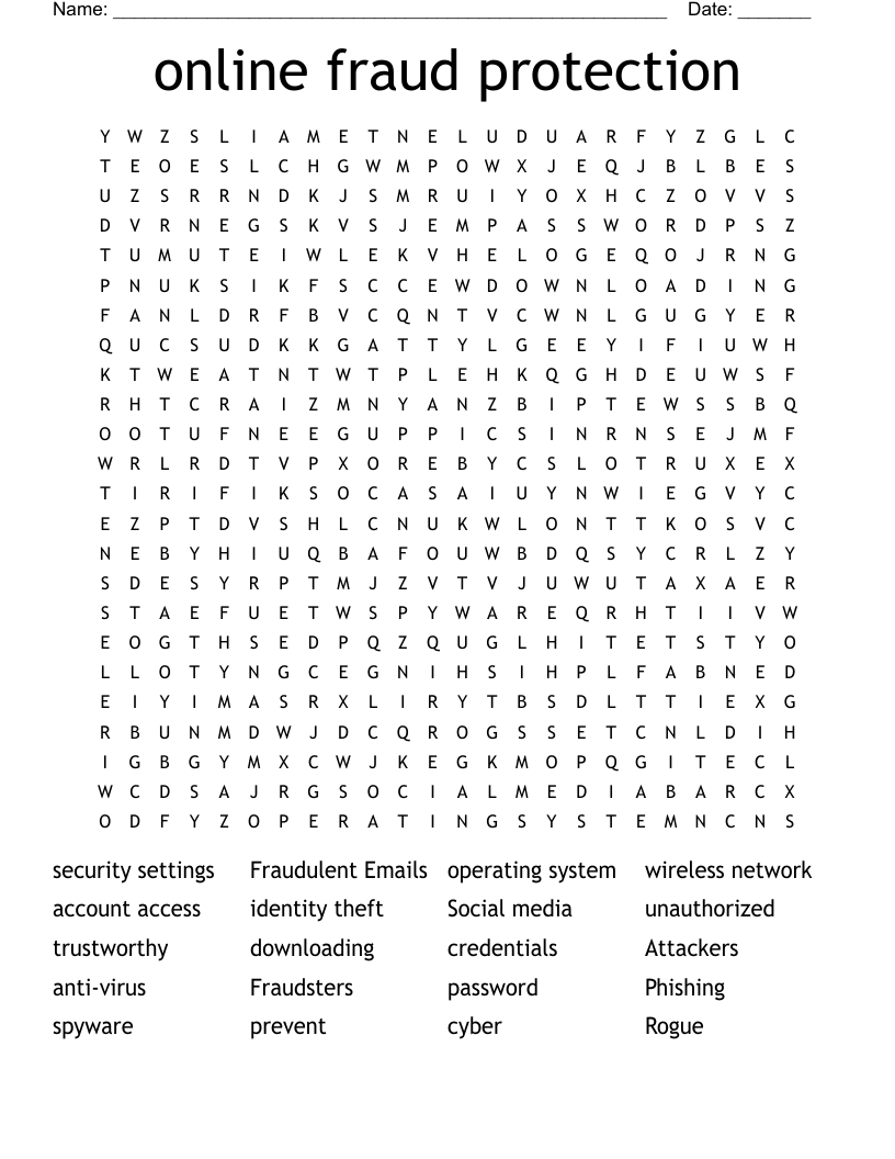 online fraud protection  Word Search