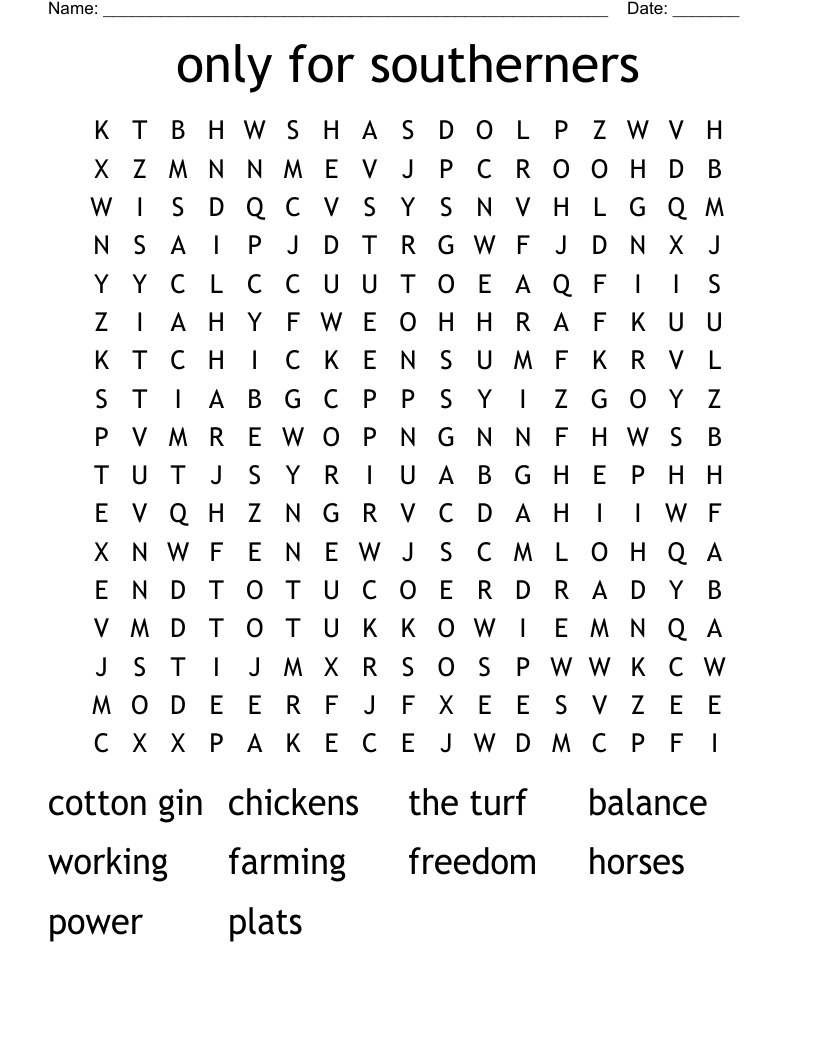 only for southerners Word Search