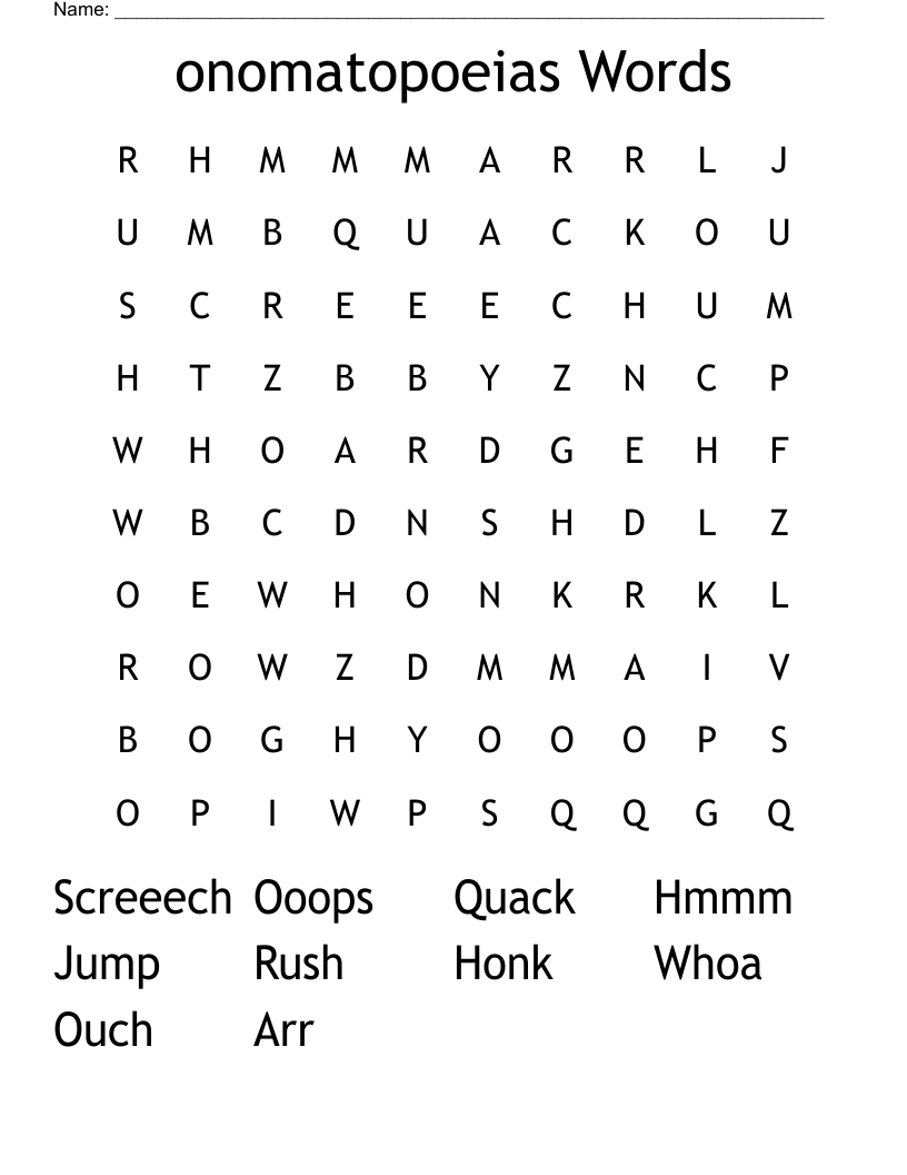 onomatopoeias Words Word Search