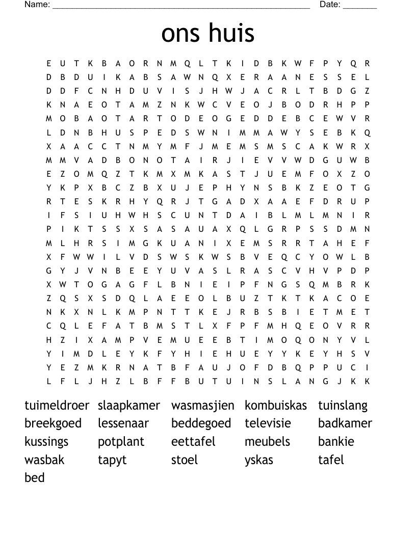 ons huis Word Search
