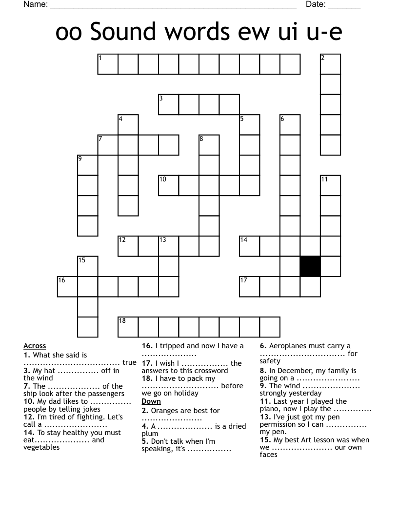 oo Sound words ew ui u-e Crossword
