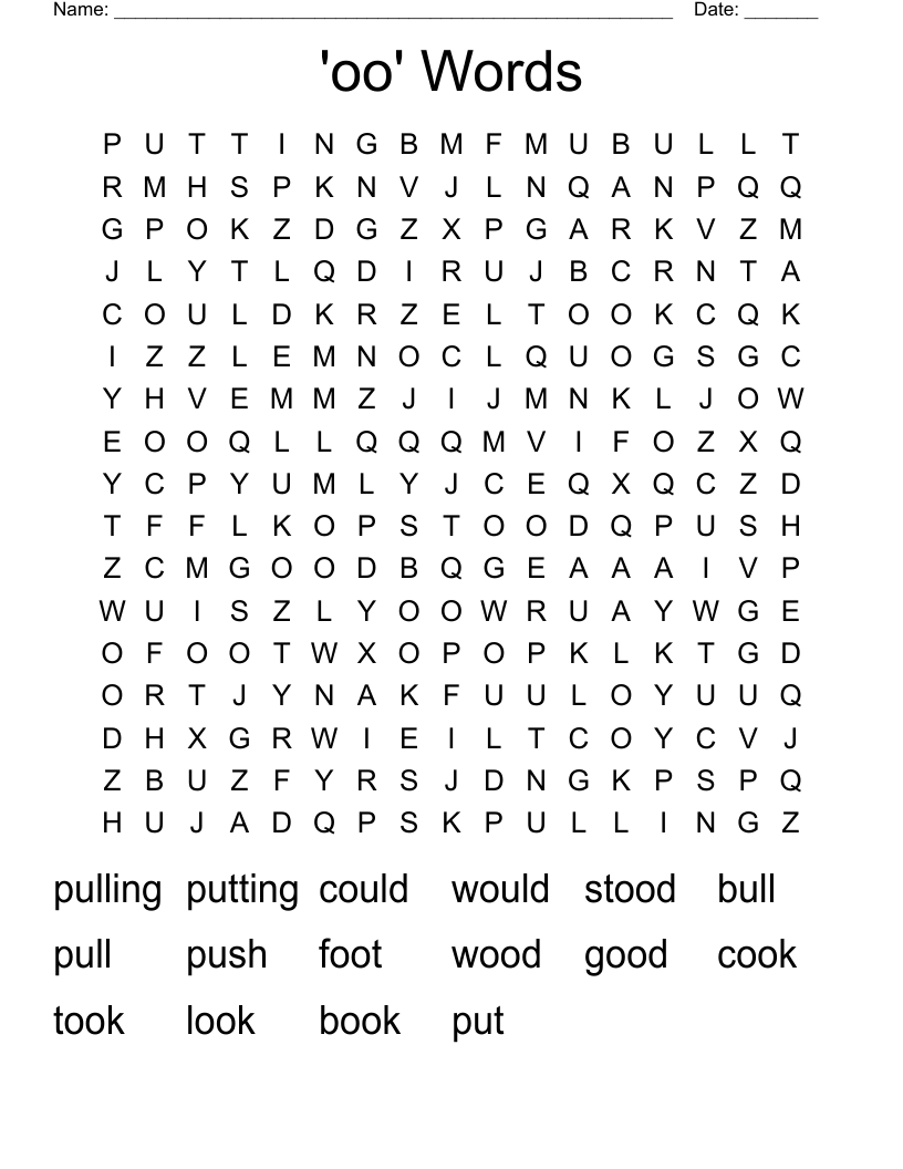 'oo' Words Word Search