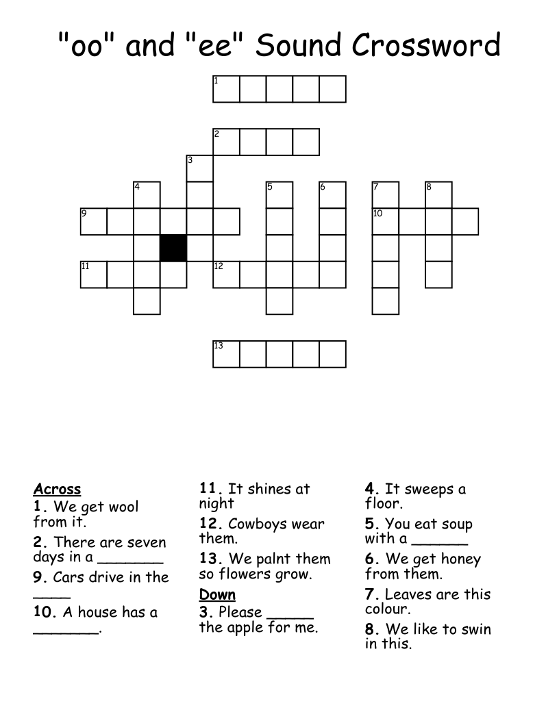"oo" and "ee" Sound Crossword