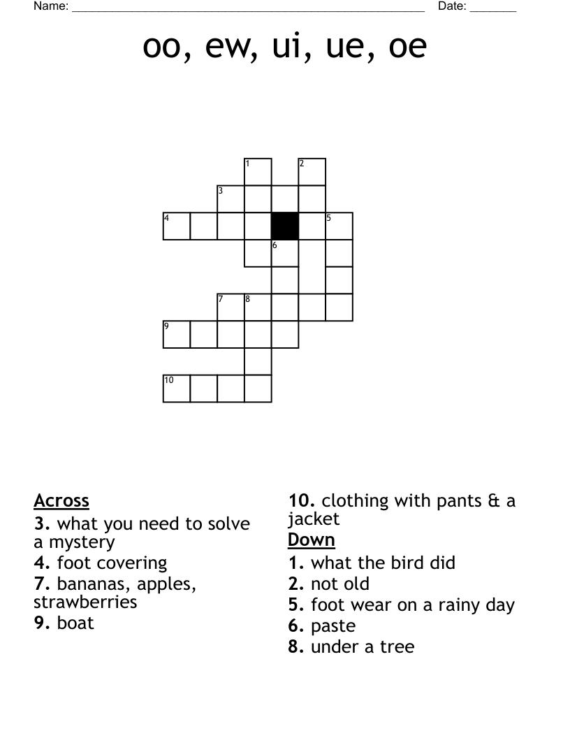 oo, ew, ui, ue, oe Crossword