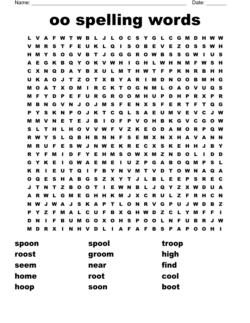 oo spelling words Word Search