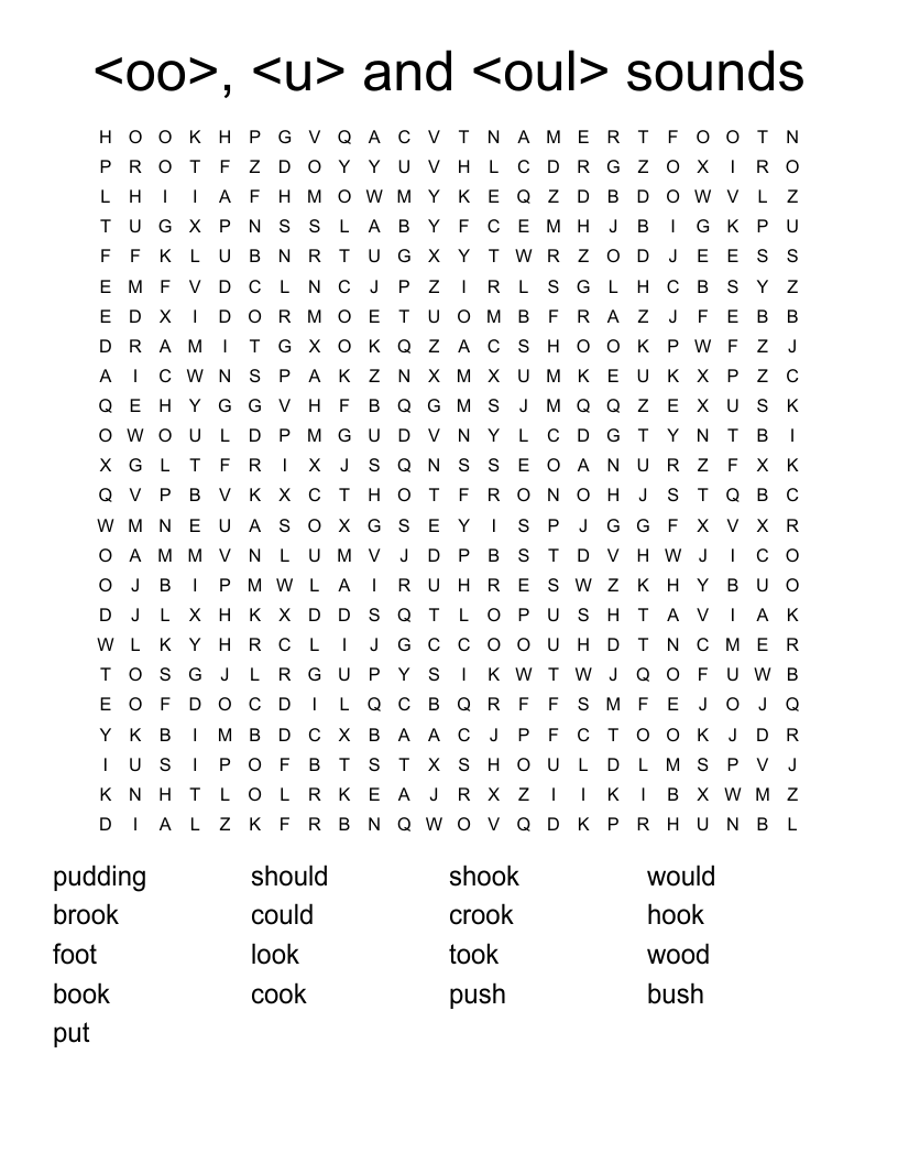 <oo>, <u> and <oul> sounds Word Search