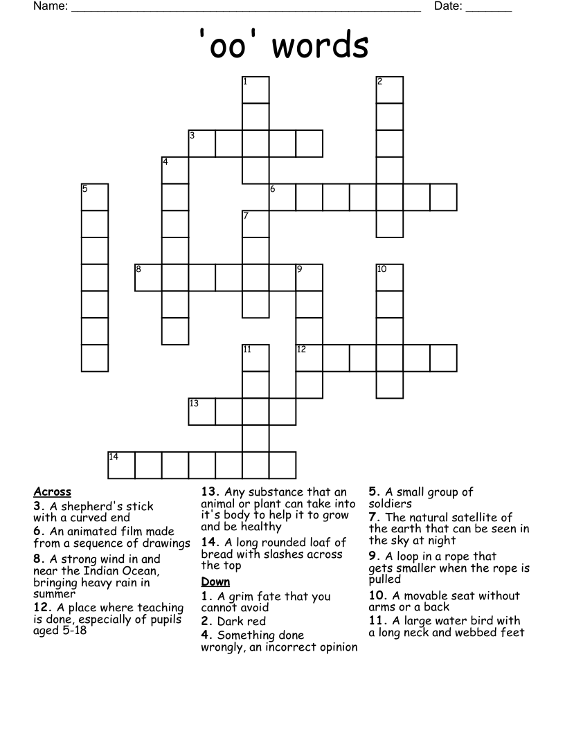 'oo' words Crossword