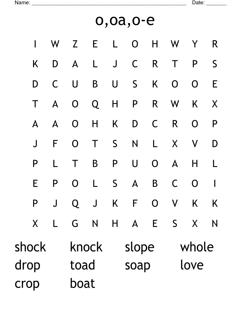 o,oa,o-e Word Search