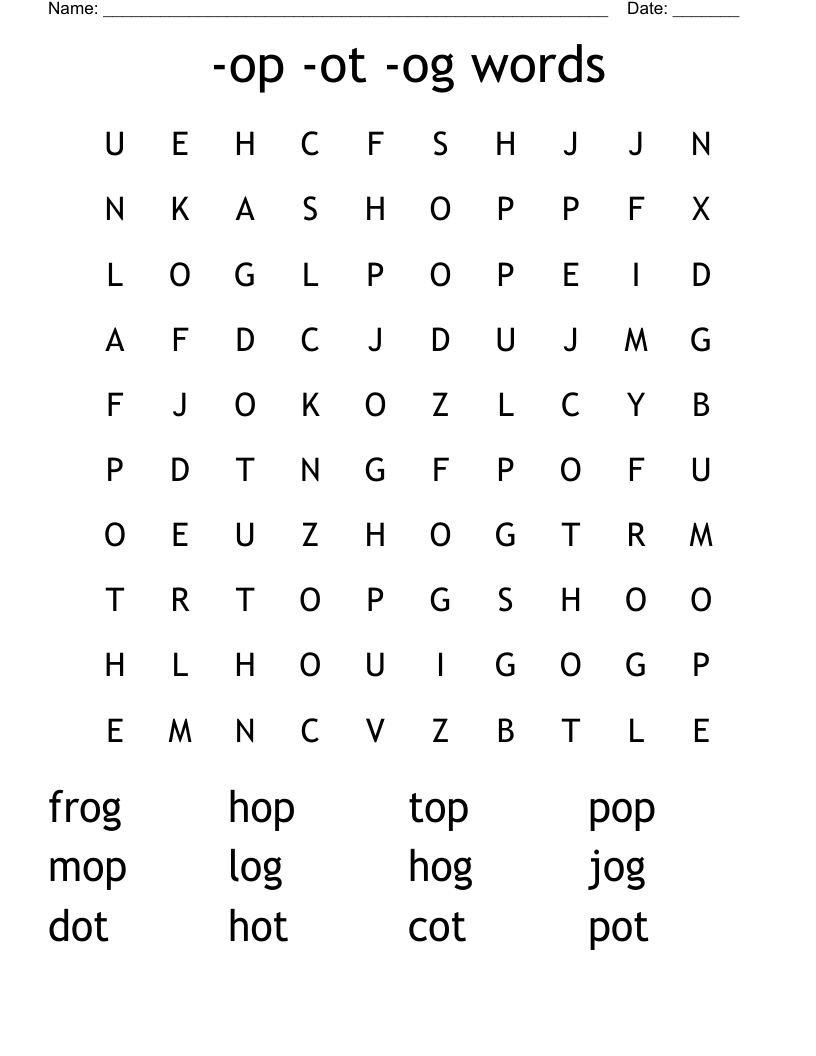 -op -ot -og words Word Search