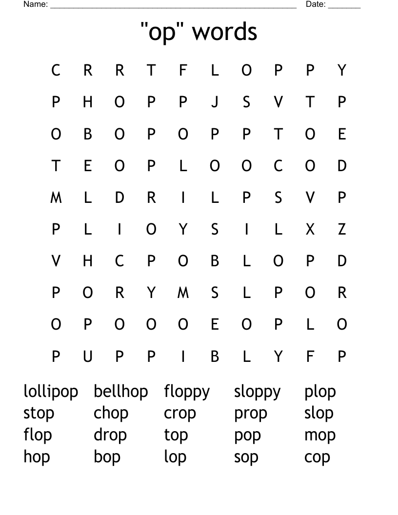 "op" words Word Search