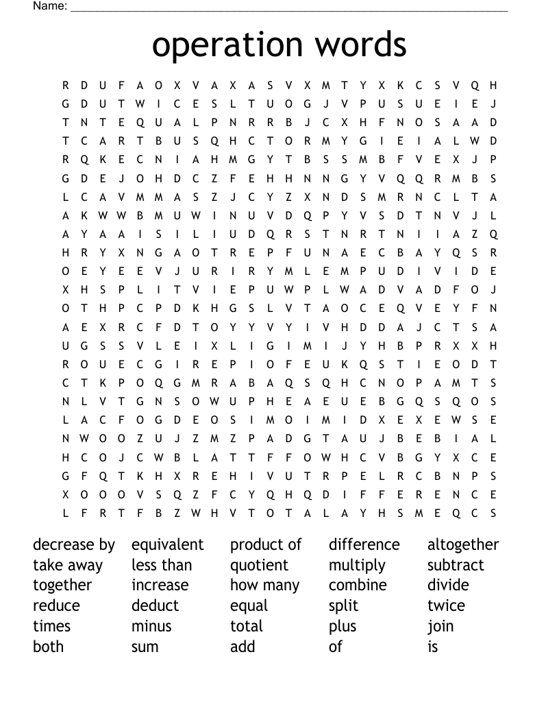 operation words Word Search