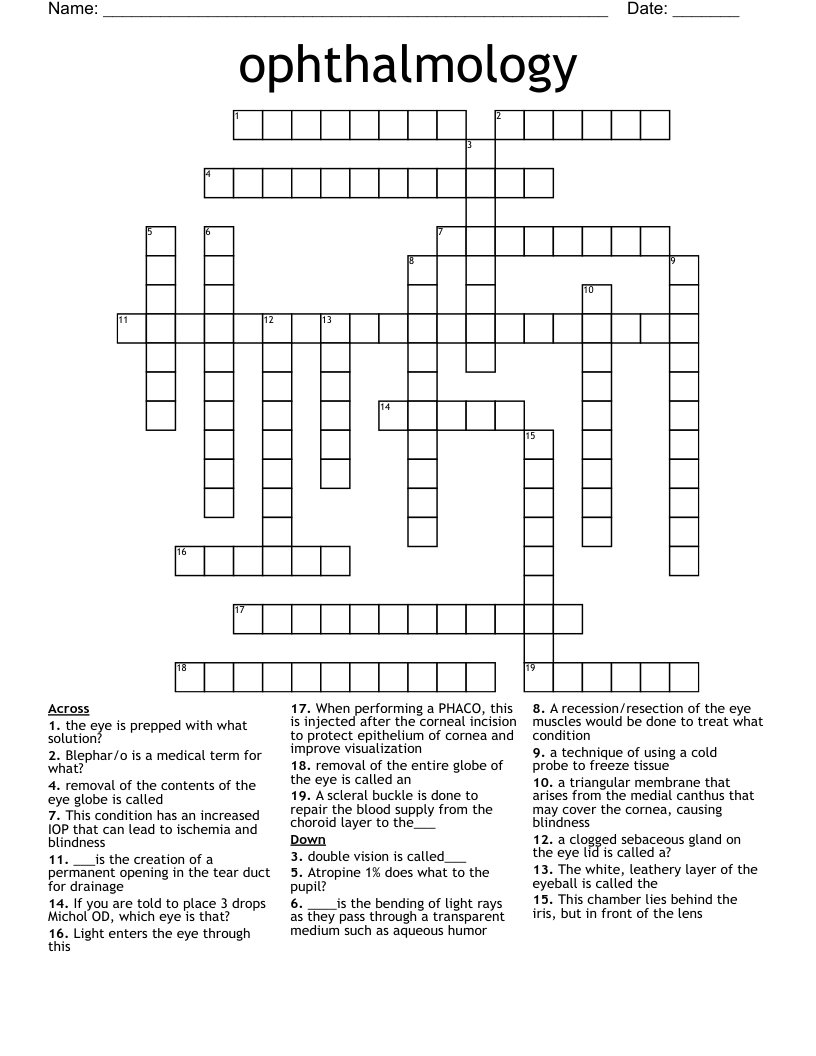 ophthalmology Crossword