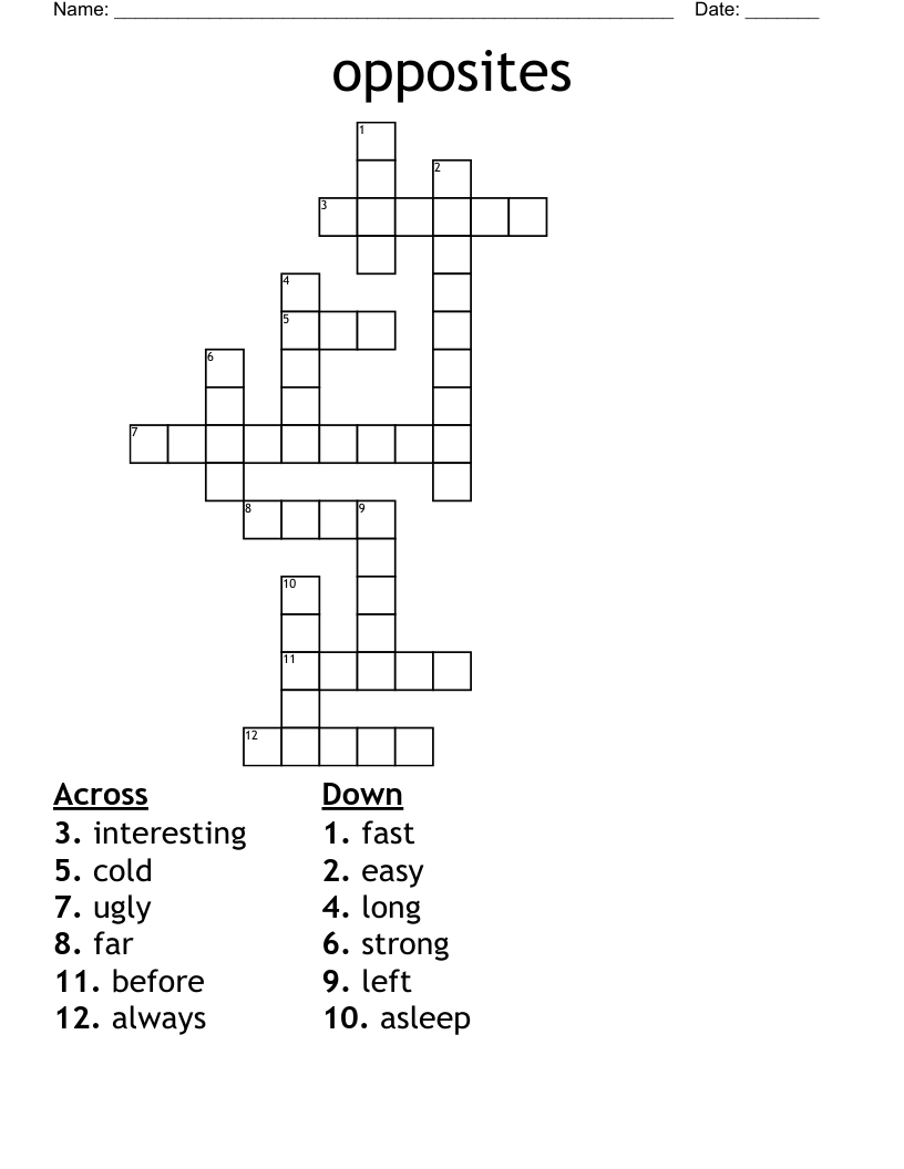opposites Crossword