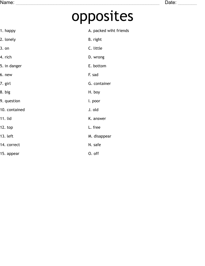 opposites Worksheet