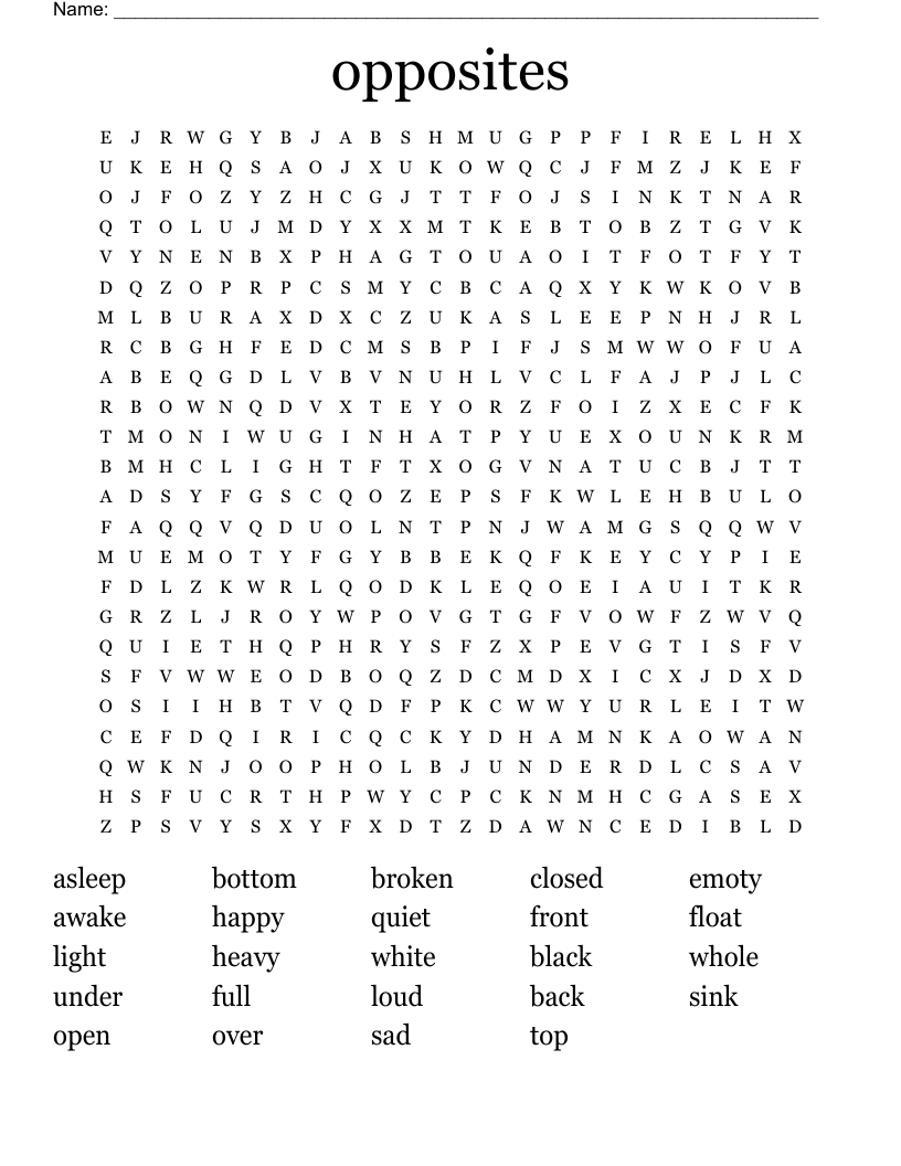 opposites Word Search