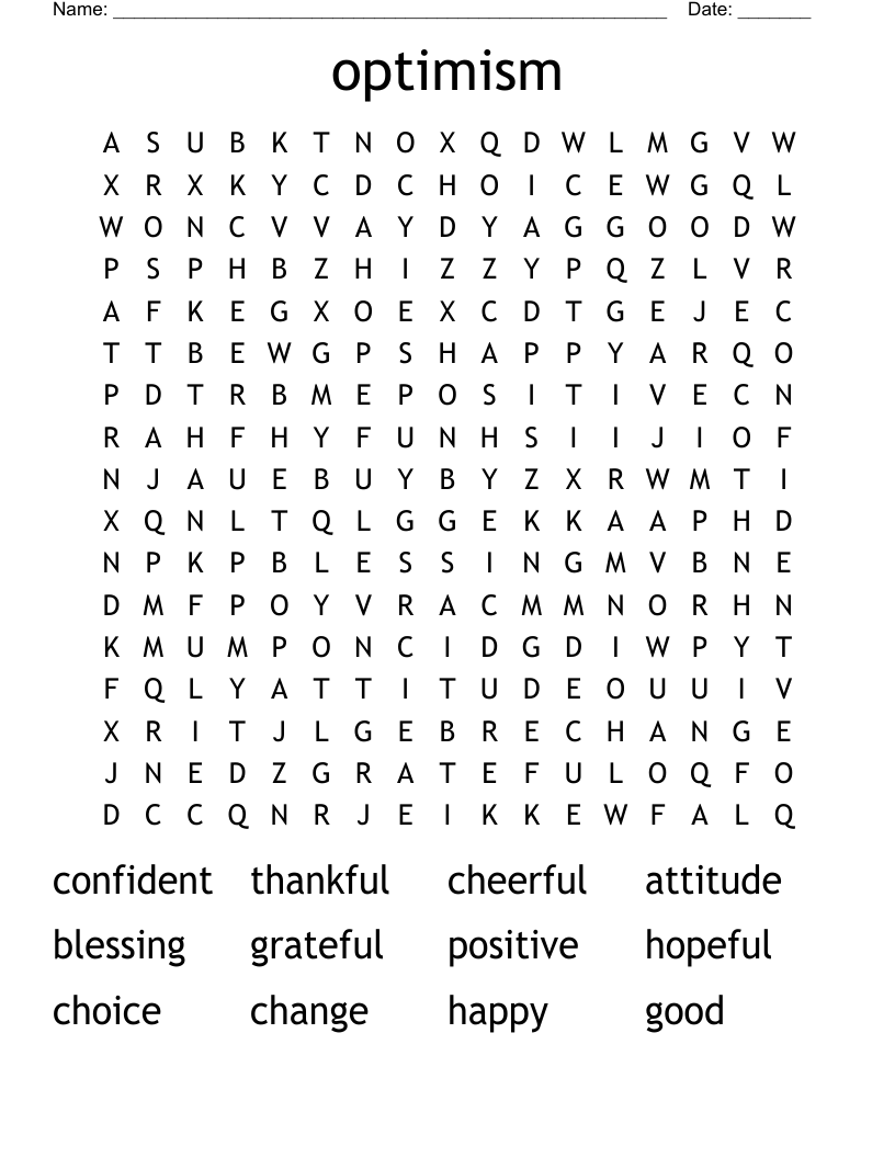optimism Word Search