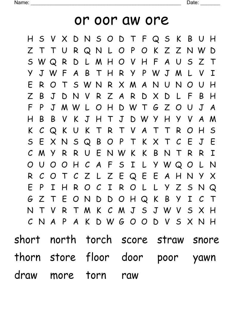 or  oor aw ore Word Search