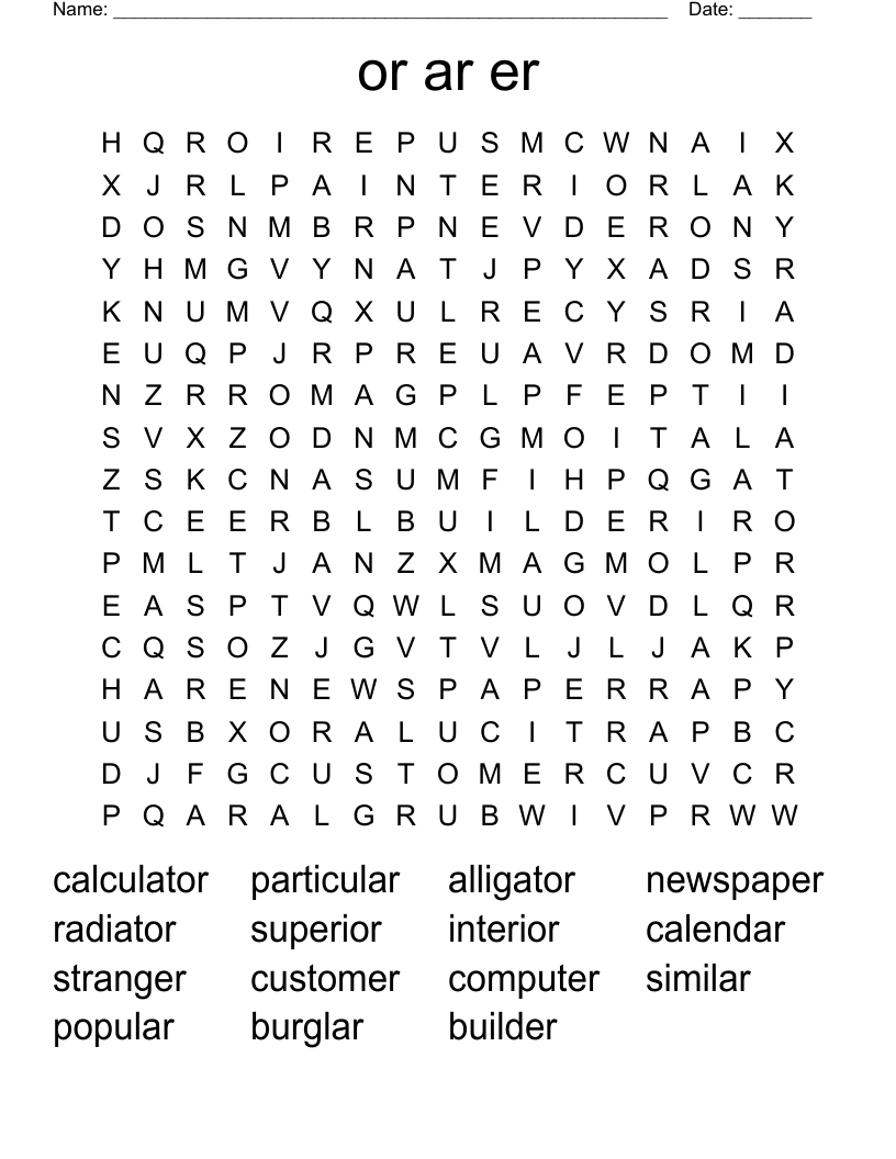 or ar er Word Search