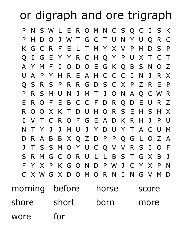 or digraph and ore trigraph Word Search