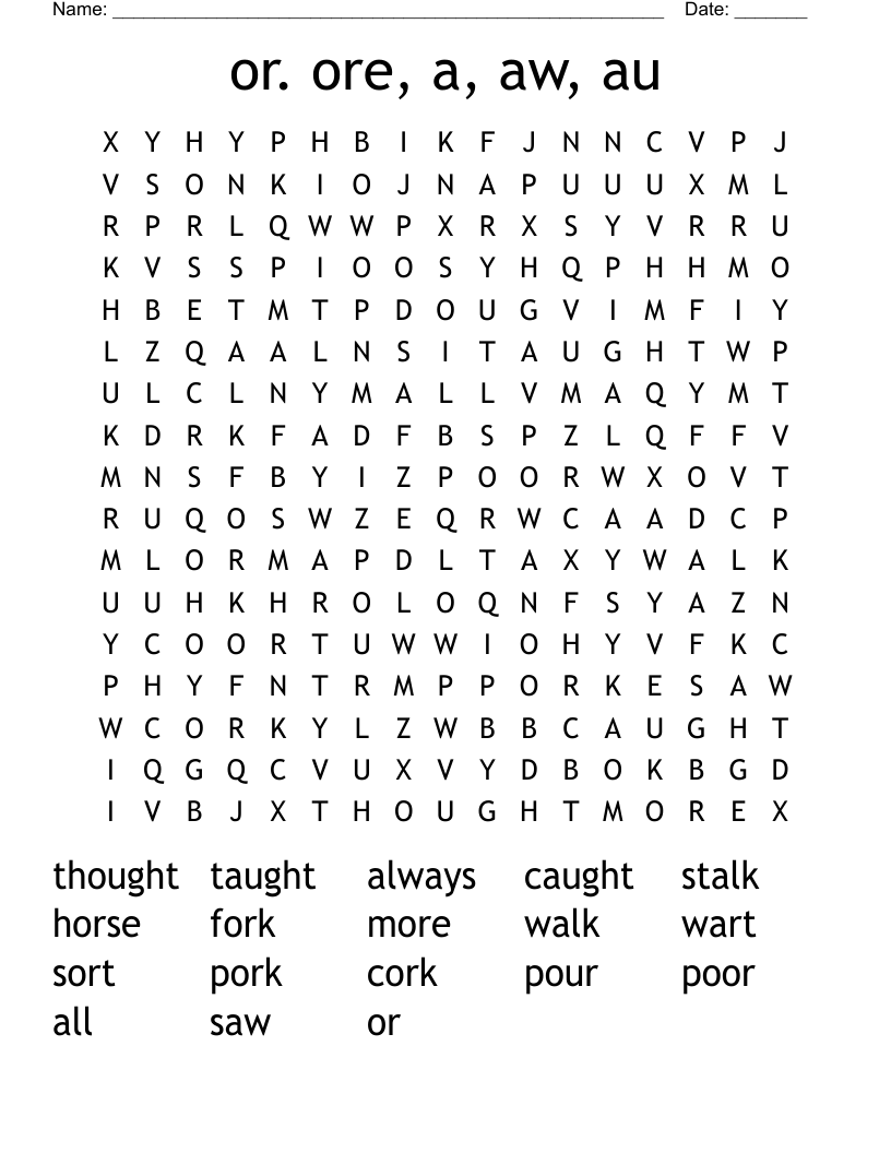 or. ore, a, aw, au Word Search