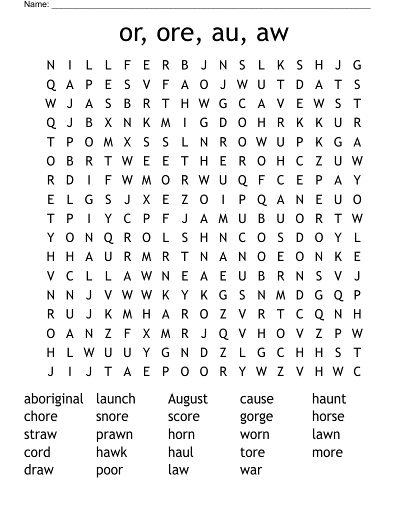 or, ore, au, aw  Word Search