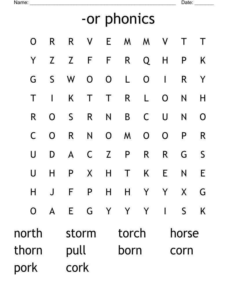 -or phonics Word Search
