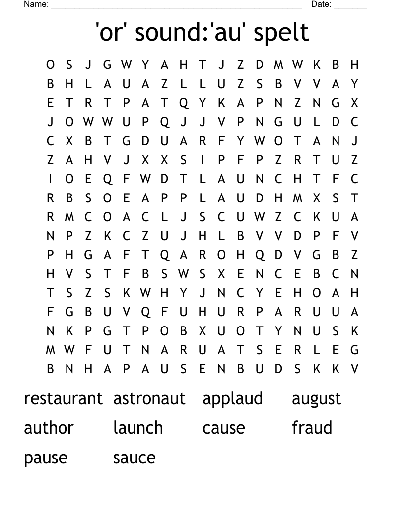 'or' sound:'au' spelt Word Search