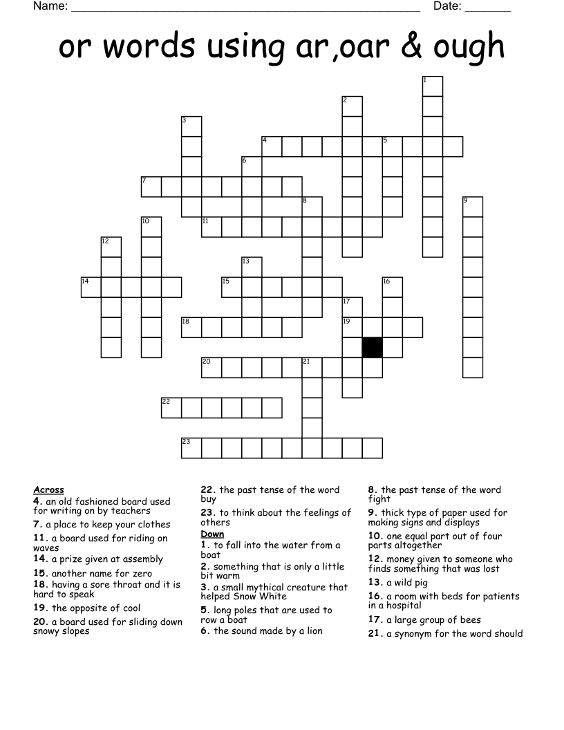 or words using ar,oar & ough Crossword