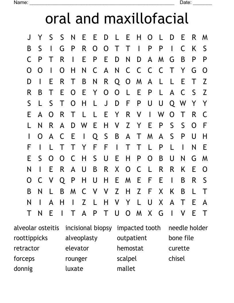 oral and maxillofacial Word Search