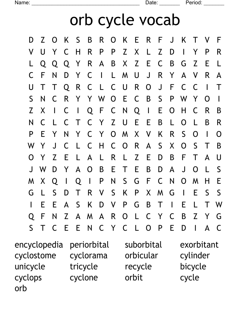 orb cycle vocab Word Search
