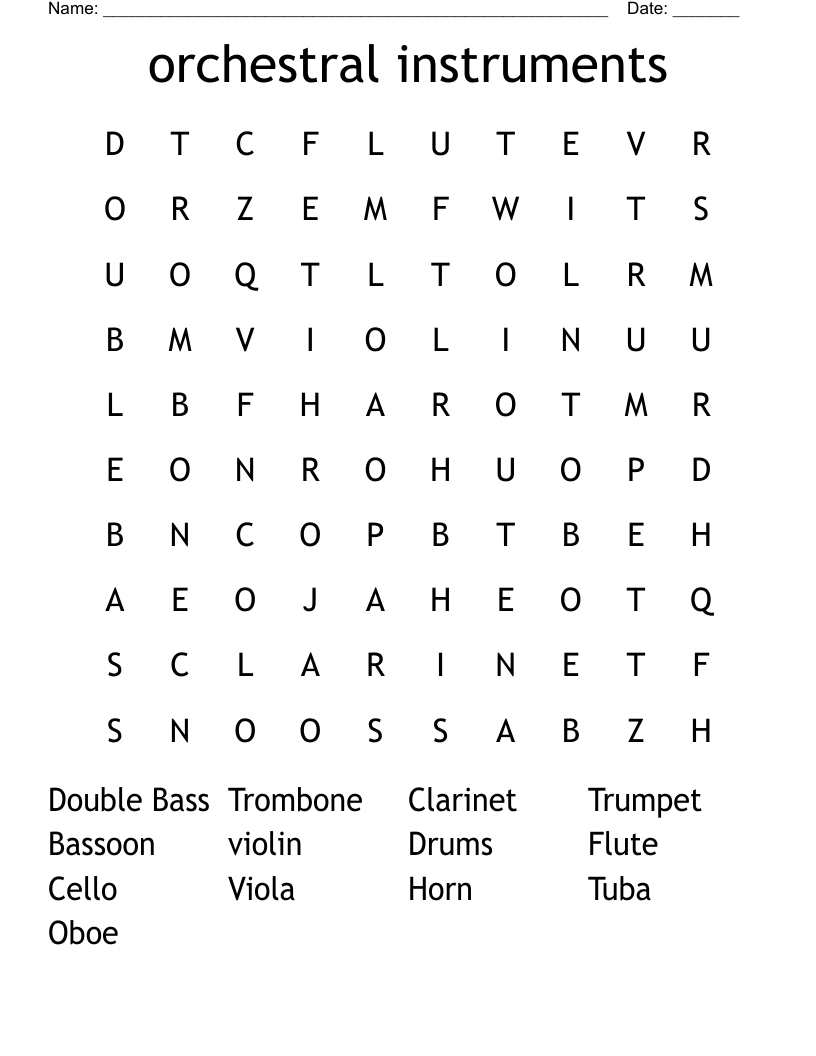 orchestral instruments Word Search
