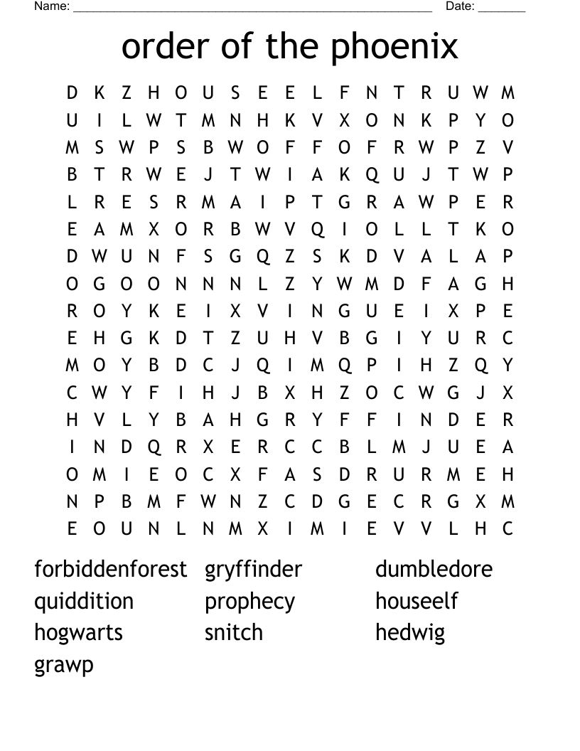 order of the phoenix Word Search
