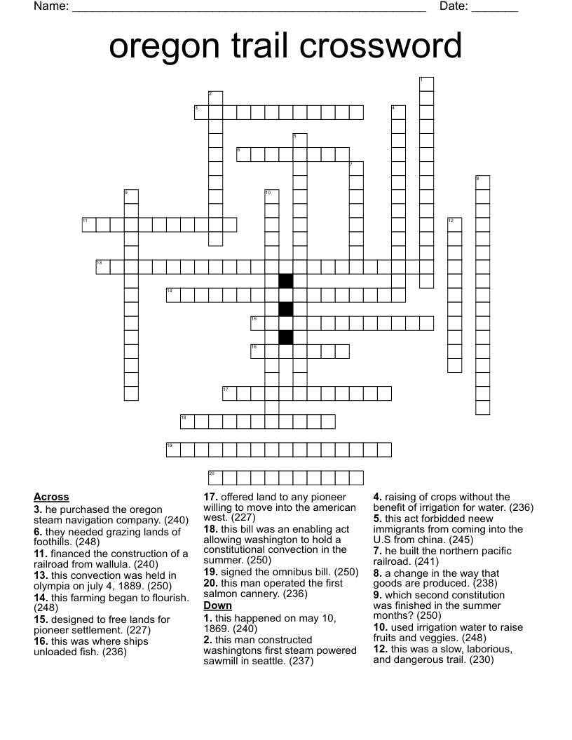 oregon trail crossword