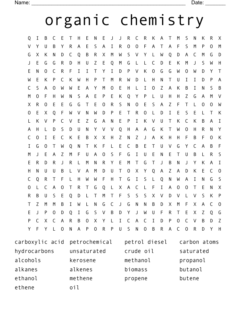 organic chemistry Word Search