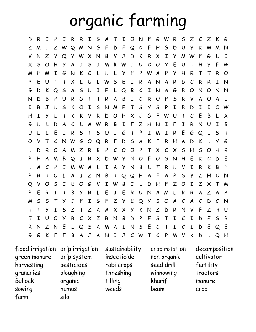 organic farming Word Search