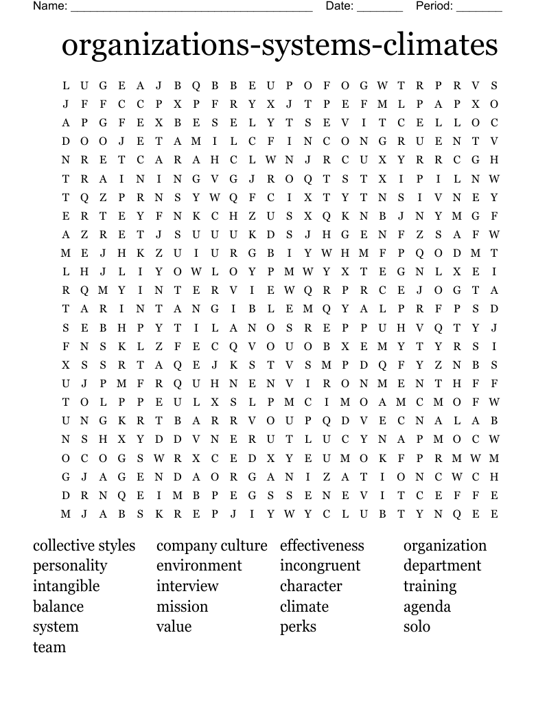 organizations-systems-climates  Word Search