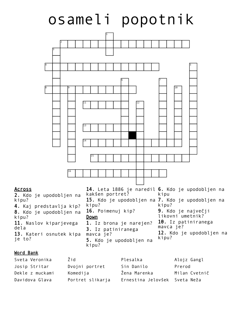 osameli popotnik Crossword