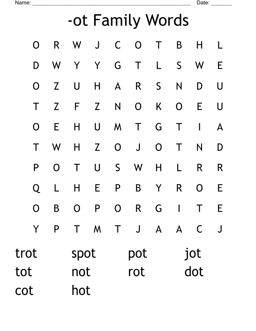 -ot Family Words Word Search
