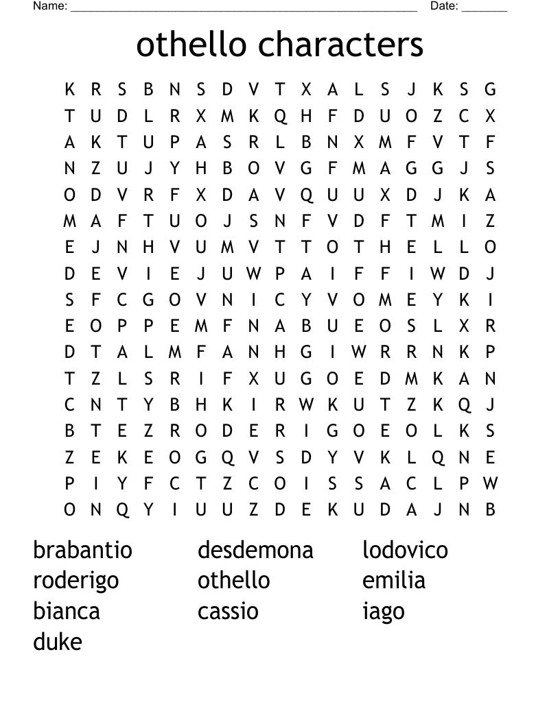 othello characters Word Search