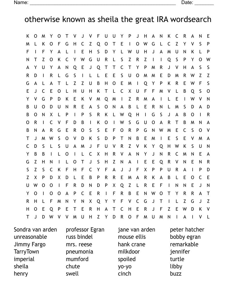 otherwise known as sheila the great IRA wordsearch