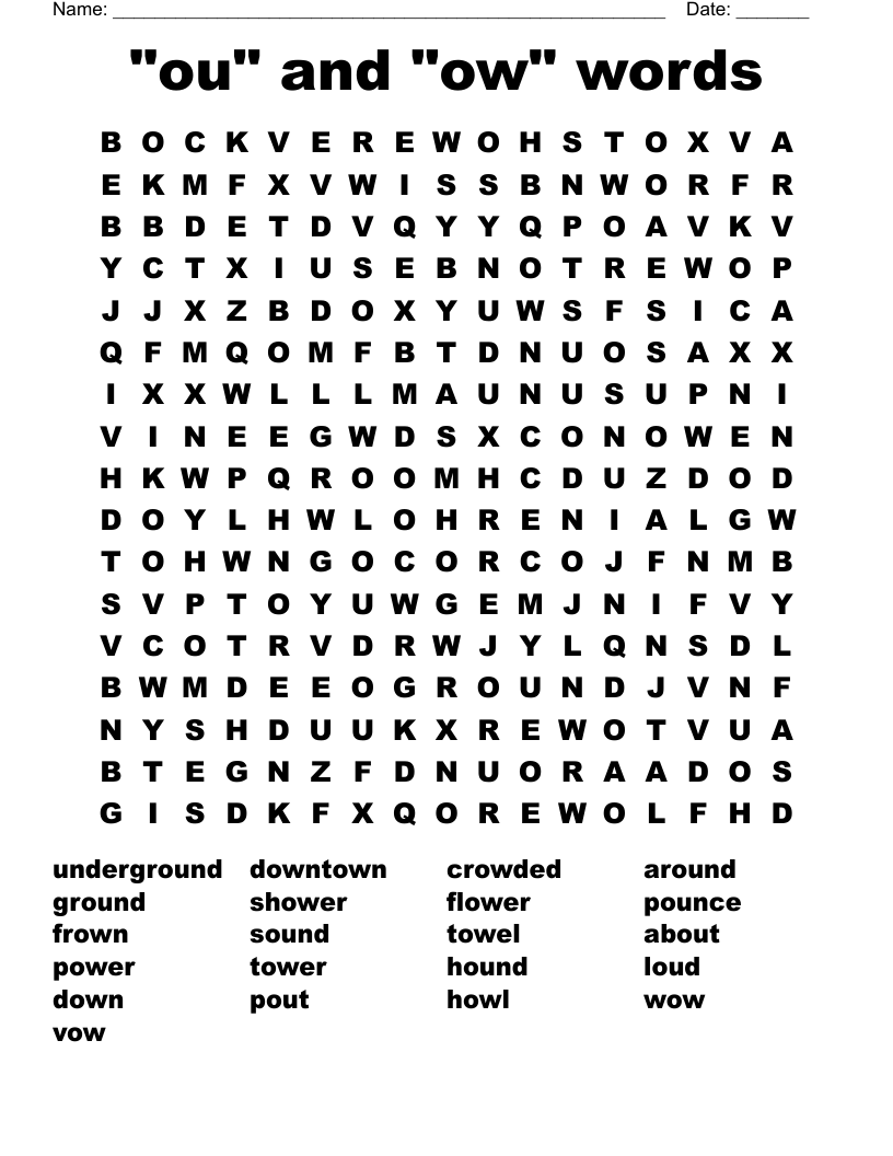 "ou"  and "ow" words Word Search