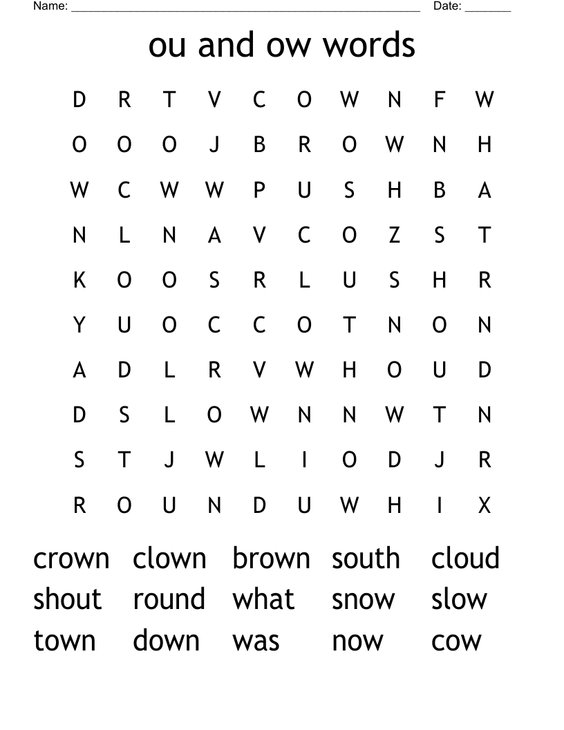 ou and ow words Word Search