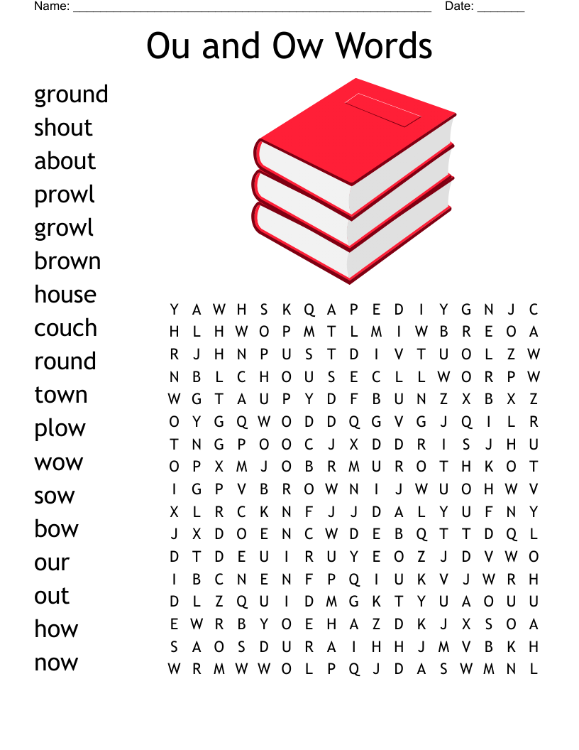Ou and Ow Words Word Search