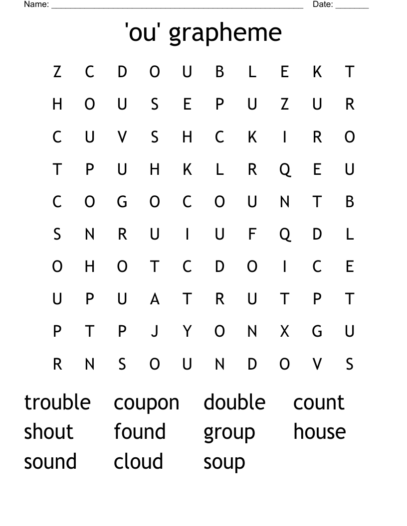 'ou' grapheme Word Search