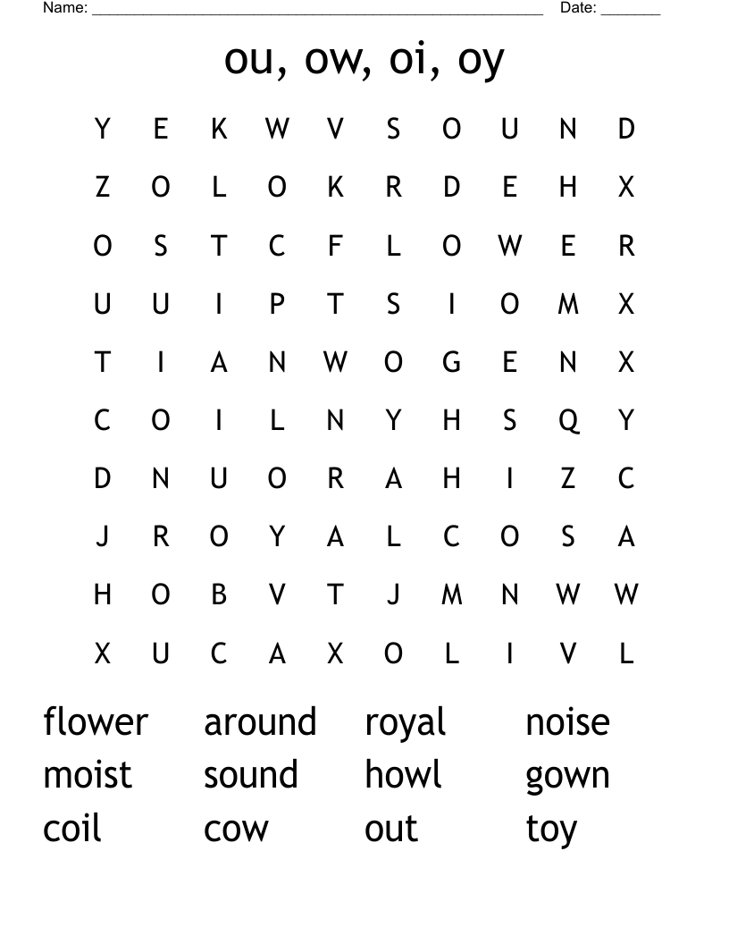 ou, ow, oi, oy Word Search