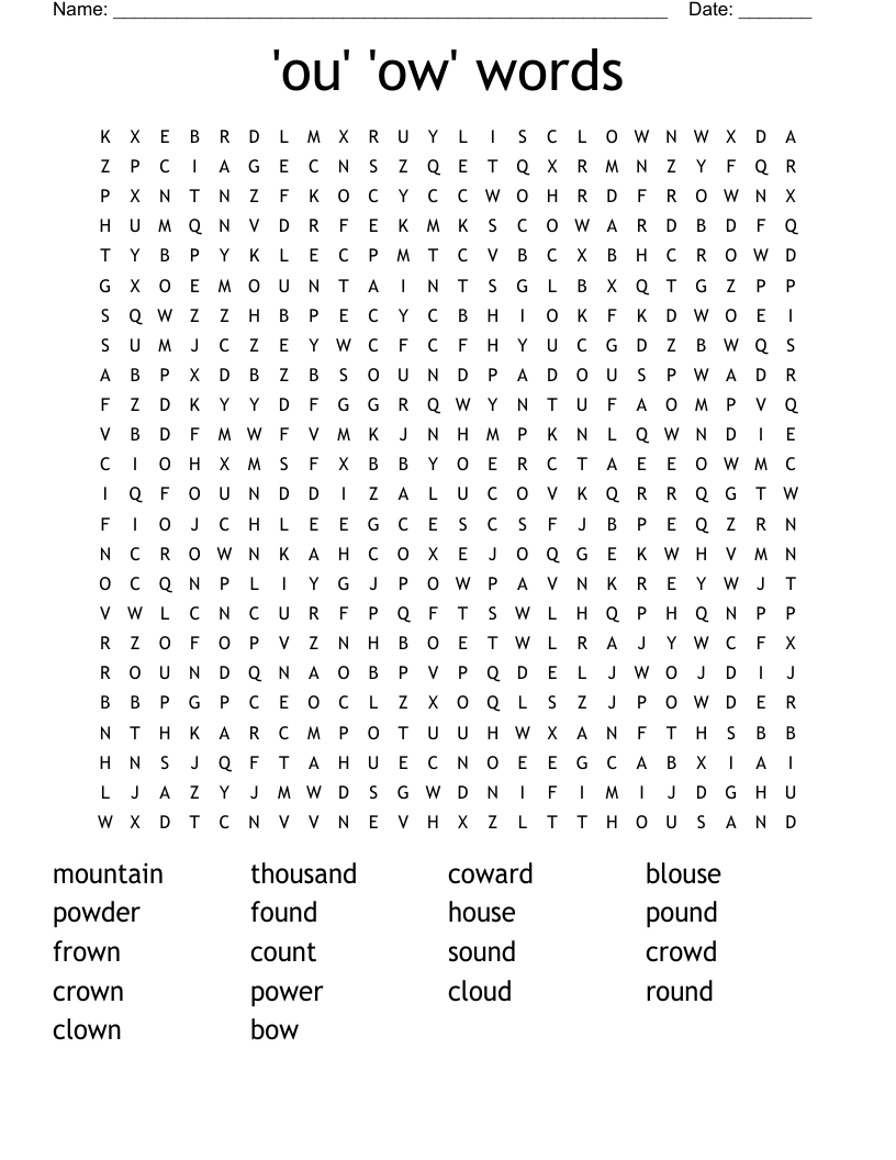 'ou' 'ow' words Word Search