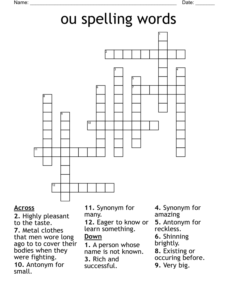 ou spelling words Crossword