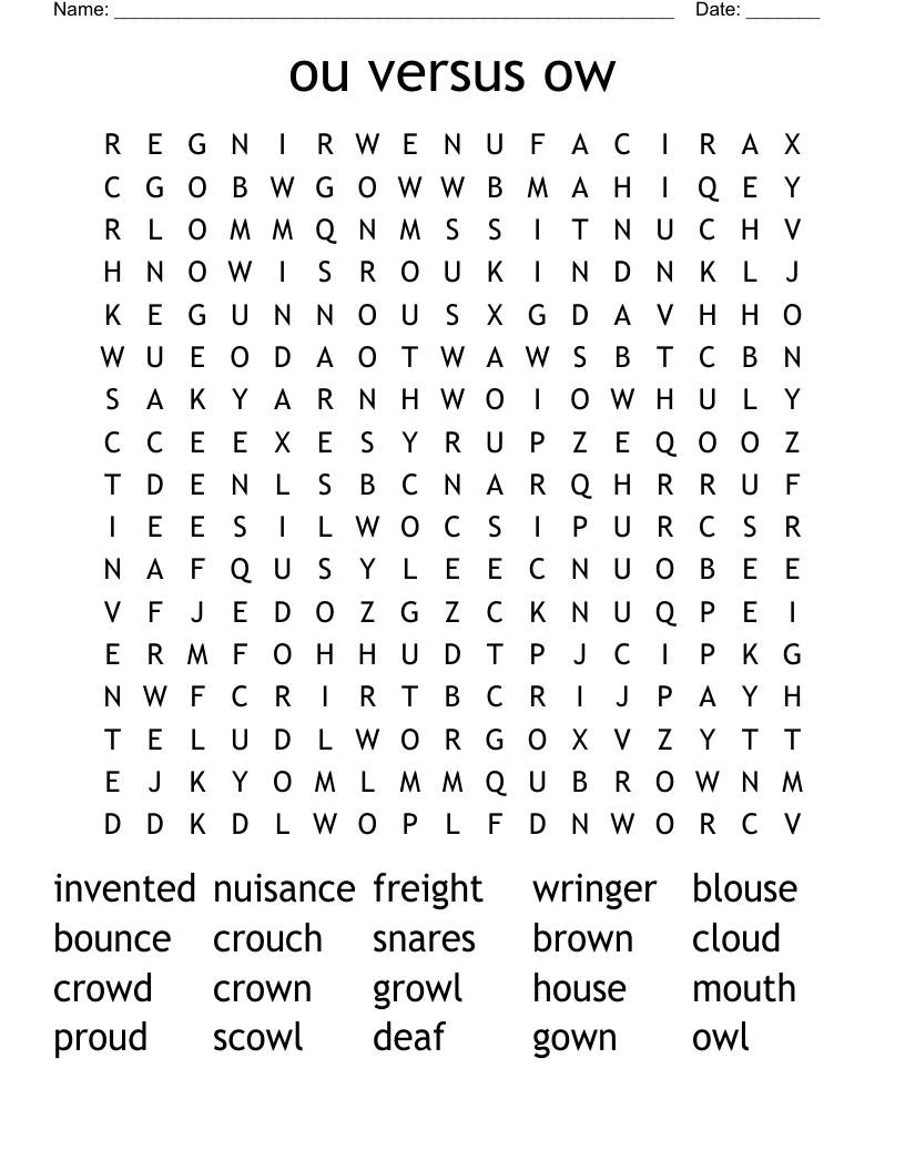 ou versus ow Word Search